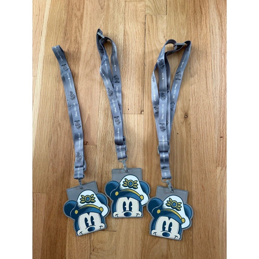 Disney Cruise Line Castaway Club Captain Mickey Lanyard ID Holder Set of 3 Grey